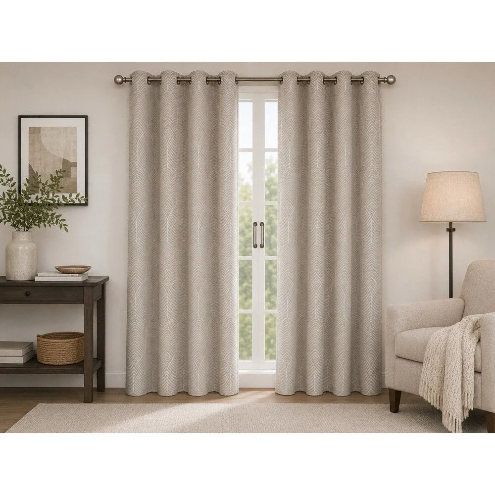 Dolci Home Geo Arch Jacquard Curtains Set 2 Panels 37x84 Taupe Grommet